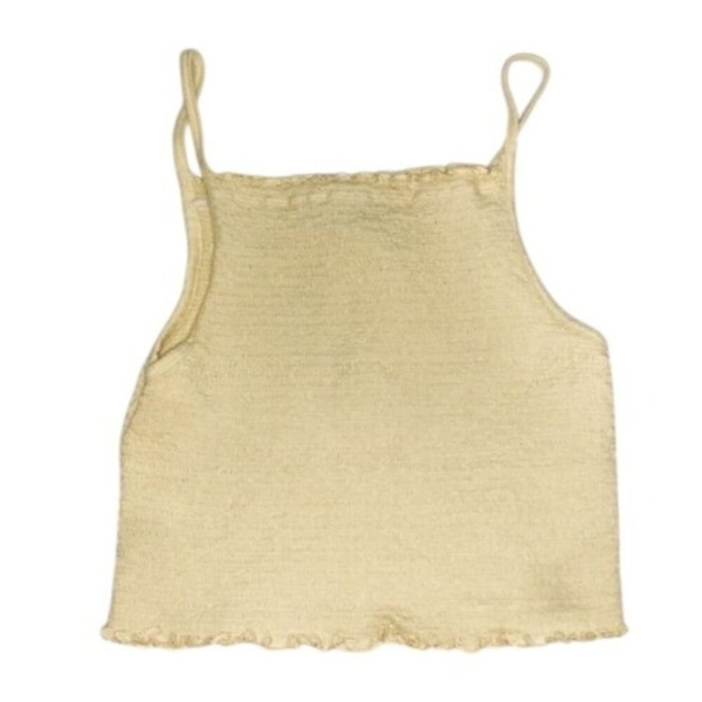 Forever 21 Womens Crop Top Smocked Textured Spaghetti Strap Pastel Yellow Size S